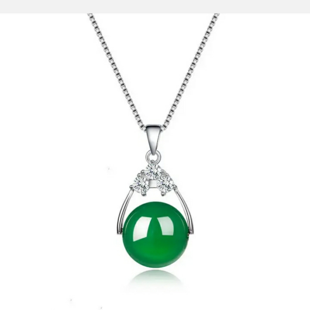 Natural Green Jade And Silver Pendant